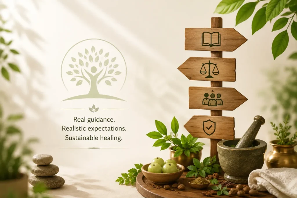 Ayurvedic wellness approach to IBS highlighting realistic treatment expectations, balanced care, and sustainable healing