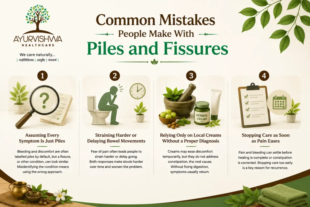 Ayurvedic guidance on common mistakes in managing piles and fissures | Ayurvishwa Healthcare